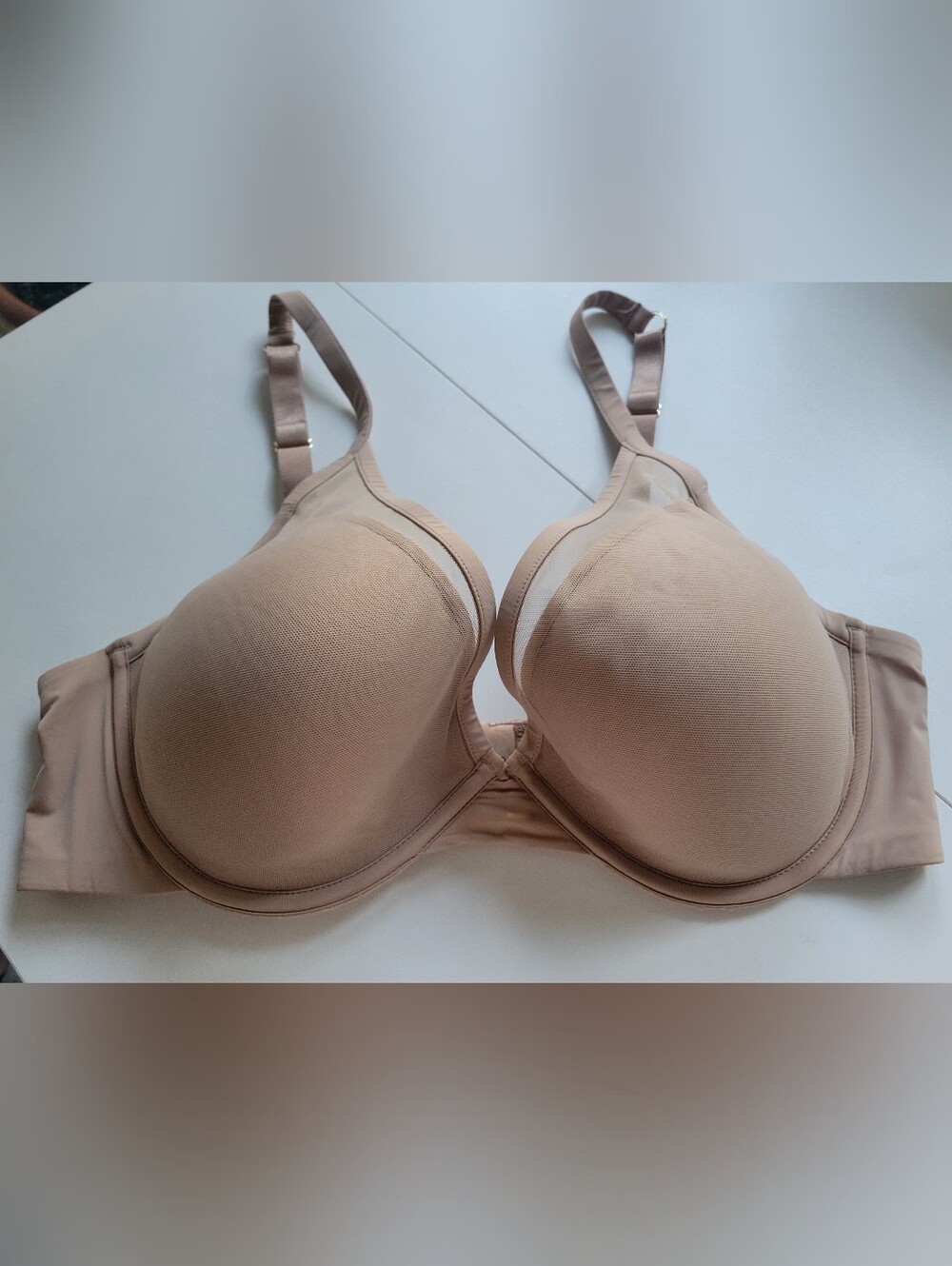 ThirdLove Beige T-Shirt Bra with Sheer Trim Mesh Overlay Removable Pads